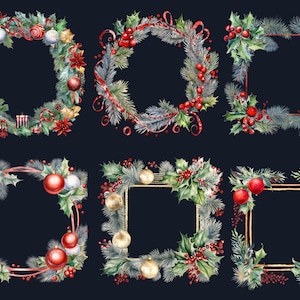 24 PNG Watercolor Christmas Frames Clipart, Merry Christmas Holiday ...