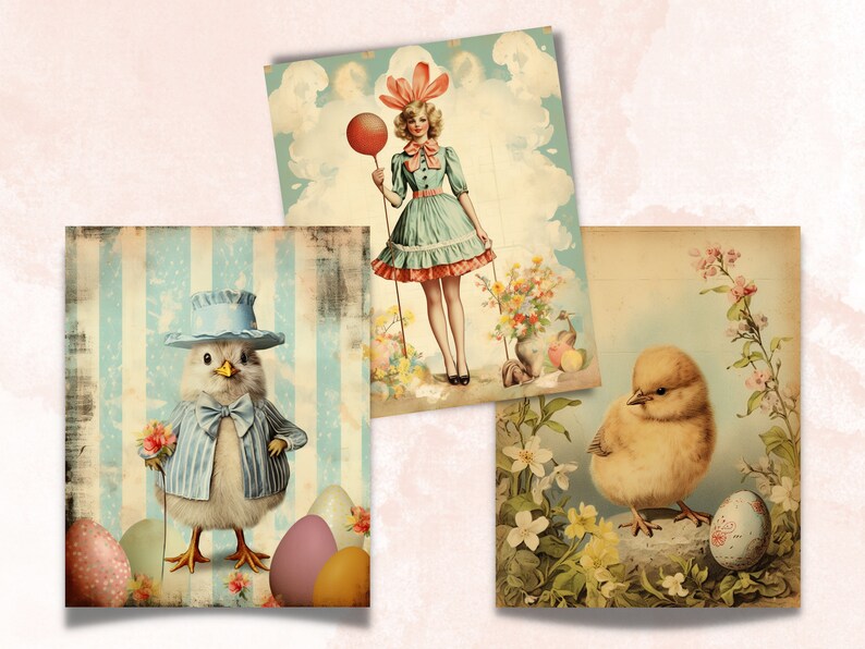 Printable Vintage Easter Digital Paper, Retro Spring Ephemera Collage ...