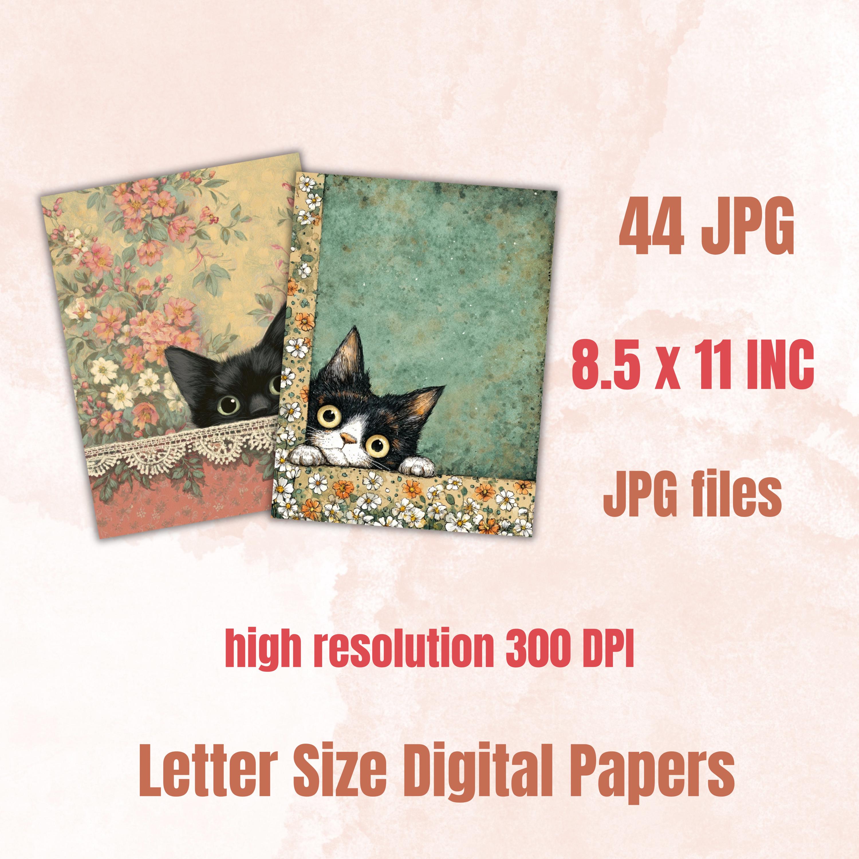 44 Peeking Cat Border Lined Pages Printable, Letter Size Cute Cat ...