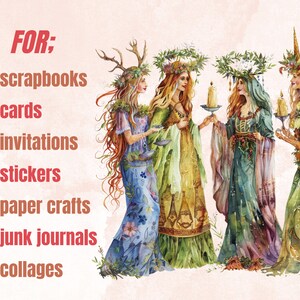60 PNG Watercolor Litha Clipart, Floral Pagan Holiday Wiccan Art Illustrations Clip art, Summer Solstice png, Litha Sun Goddess Sublimation