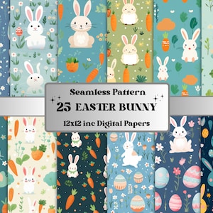 Nahtloser Osterhase, digitales Papier, Osterkarotten-nahtloses Muster, niedlicher Kindergartenhintergrund, Osterkaninchen-Muster, Scrapbookpapier