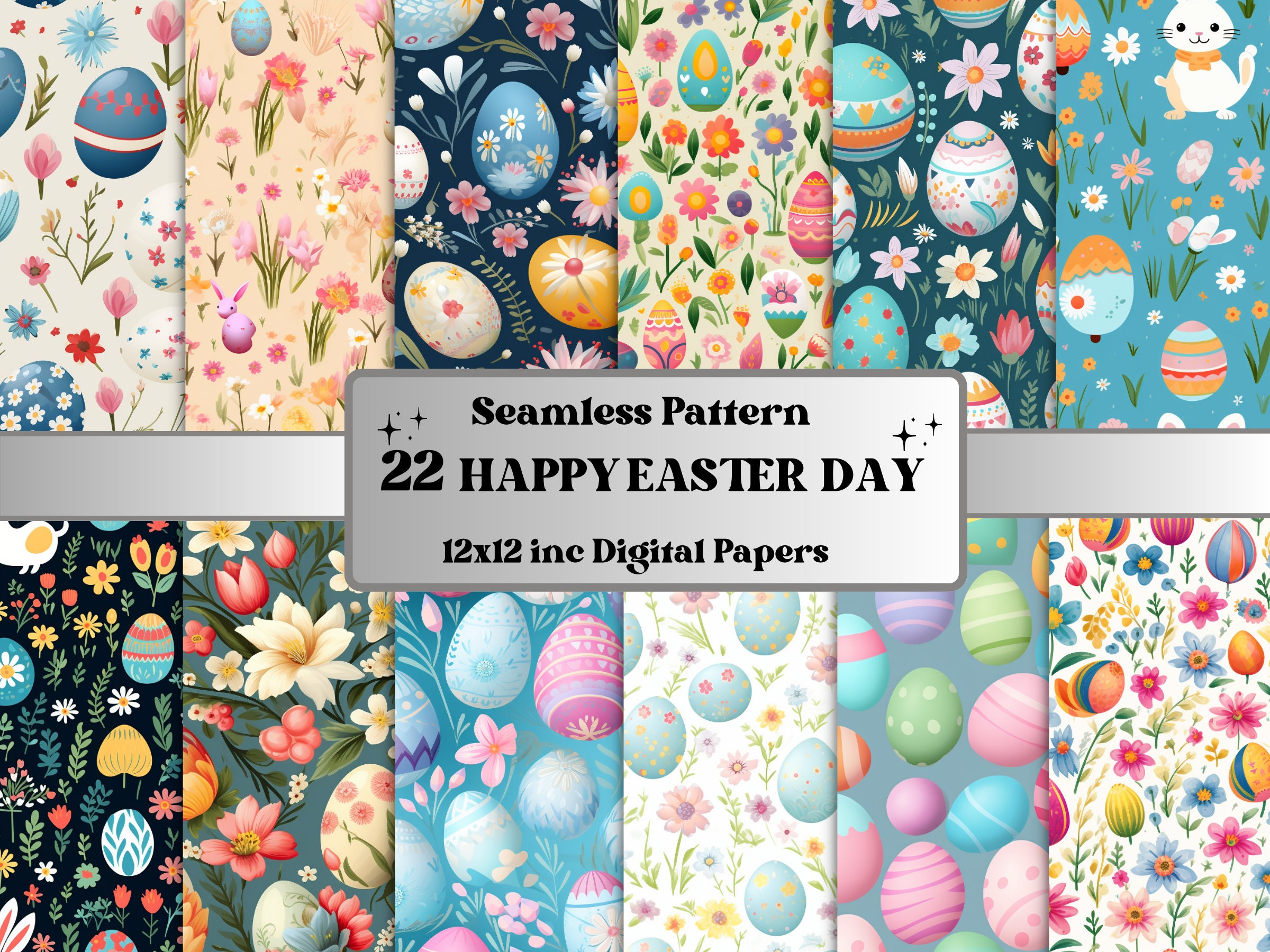 Seamless Happy Easter Digital Paper, Easter Bunny Seamless Pattern ...