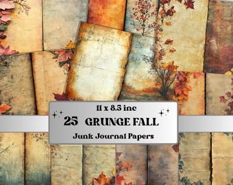 Grunge Fall Mixed Media Paper, Autumn Pages Ephemera Kit, Vintage Grunge Textures Collage Scrapbook Paper, Printable Autumn Horizontal Pages