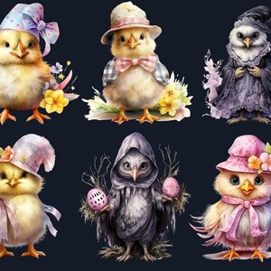 38 PNG Watercolor Easter Chick Clipart, Floral Easter Chick Illustrations Clip art, Garden Farmer Chicken Sublimation, Cute Spring Birds Png