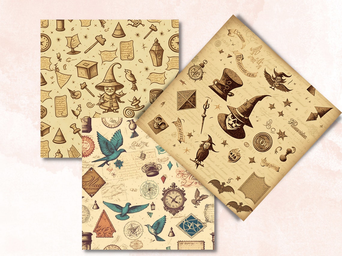 Vintage Wizard Digital Paper Wizard School Digital Paper Etsy