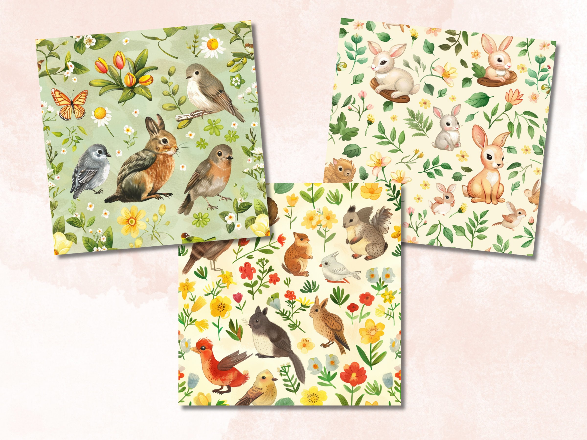 Seamless Spring Animals Digital Paper, Spring Woodland Seamless Pattern ...