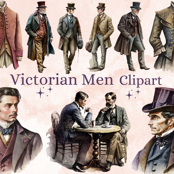 34 PNG aquarelle victorienne hommes Clipart, vintage hommes png bundle, époque victorienne clip art png, victorienne hommes mode Clip Art PNG Bundle ensemble