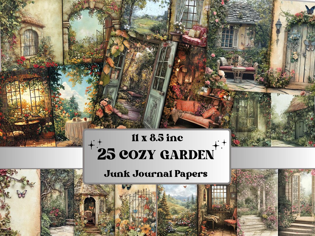 Cozy Garden Corner Junk Journal Kit, Secret Garden Scenes Pages ...