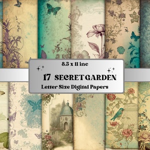 Printable JPG Pages Secret Garden Junk Journal Digital Paper Pack, vintage Garden Scrapbook Paper, vintage Journal Pages Ephemera Collage