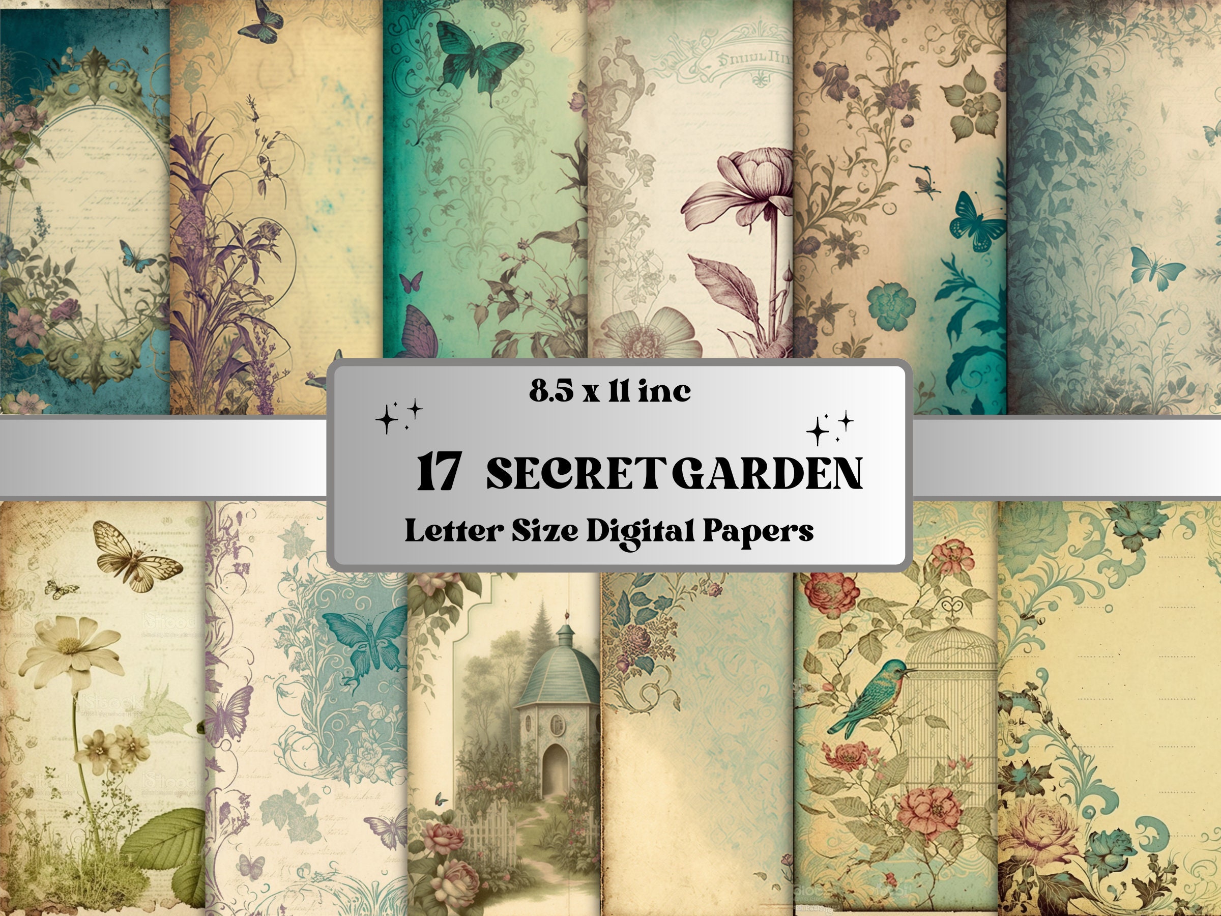 Printable JPG Pages Secret Garden Junk Journal Digital Paper Pack ...