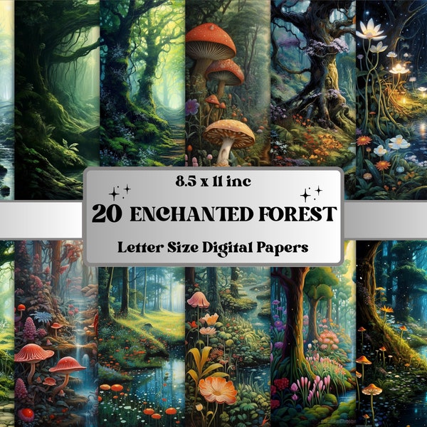 Druckbare Fantasy Zauberwald digitales Papier, magischer Mystery Wald digitales Papier, Wald Karten, Download Junk Journal, Scrapbooking