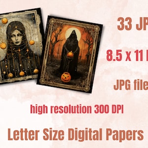 Printable Halloween Tarot Digital Paper, Vintage Halloween Tarot, Retro Halloween Pages, Download Junk Journal, Scrapbooking, Tarot Cards