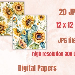 Sunflowers Digital Paper, Spring Sunflower Paper Pack, Vintage Floral ...