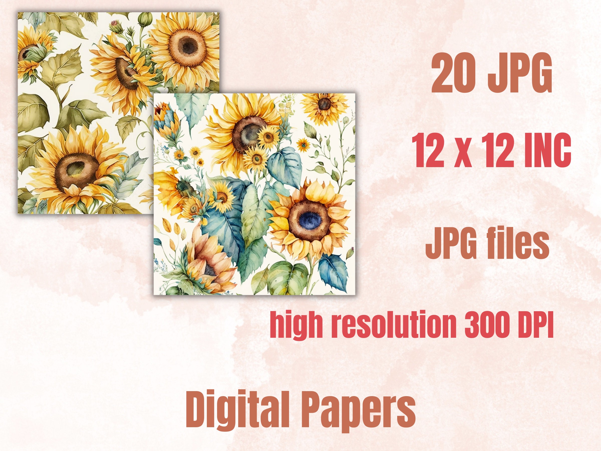 Sunflowers Digital Paper, Spring Sunflower Paper Pack, Vintage Floral ...