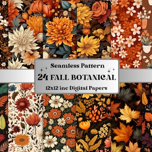 Paquete de papel Digital de flores botánicas de otoño transparente, hojas de otoño de patrones sin fisuras, fondo de otoño Floral de otoño, papeles de Scrapbook de fantasía