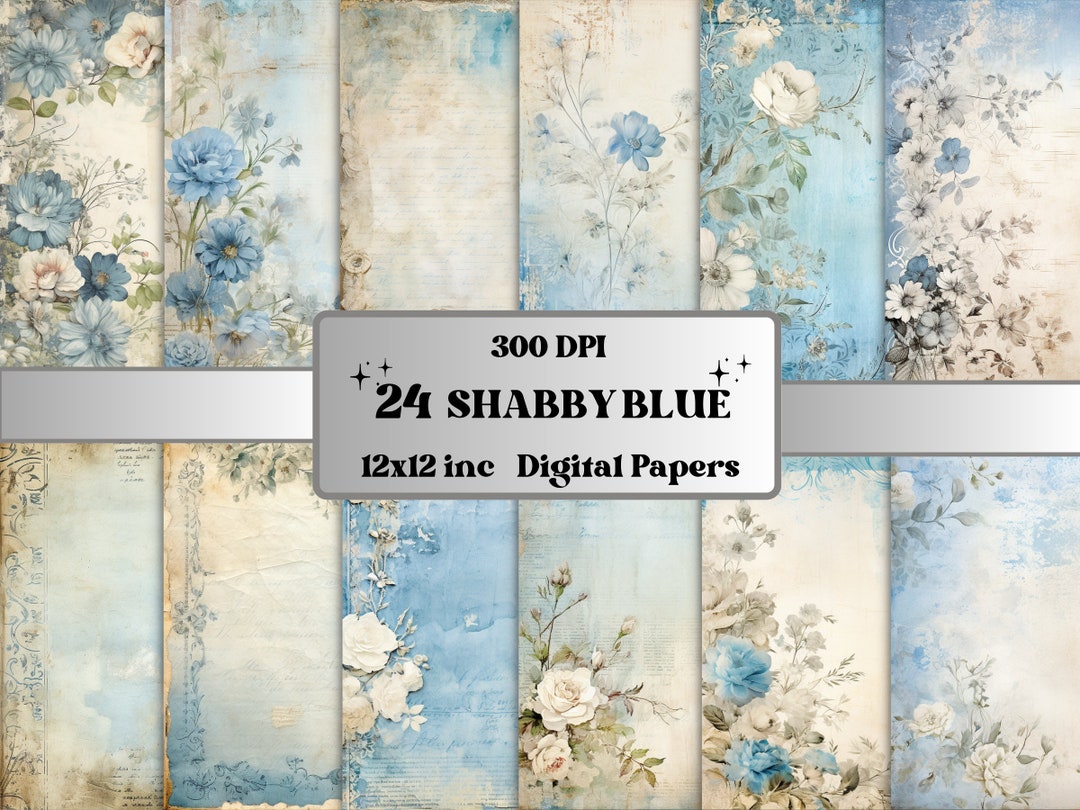 Blue Shabby Chic Junk Journal Kit, Vintage Shabby Chic Ephemera Collage ...