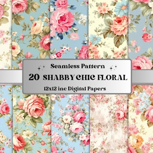 Seamless Vintage Flowers Digital Paper, Shabby Chic Floral Seamless Pattern, Floral Collage Paper Pack, Shabby Chic Roses Junk Journal Kit