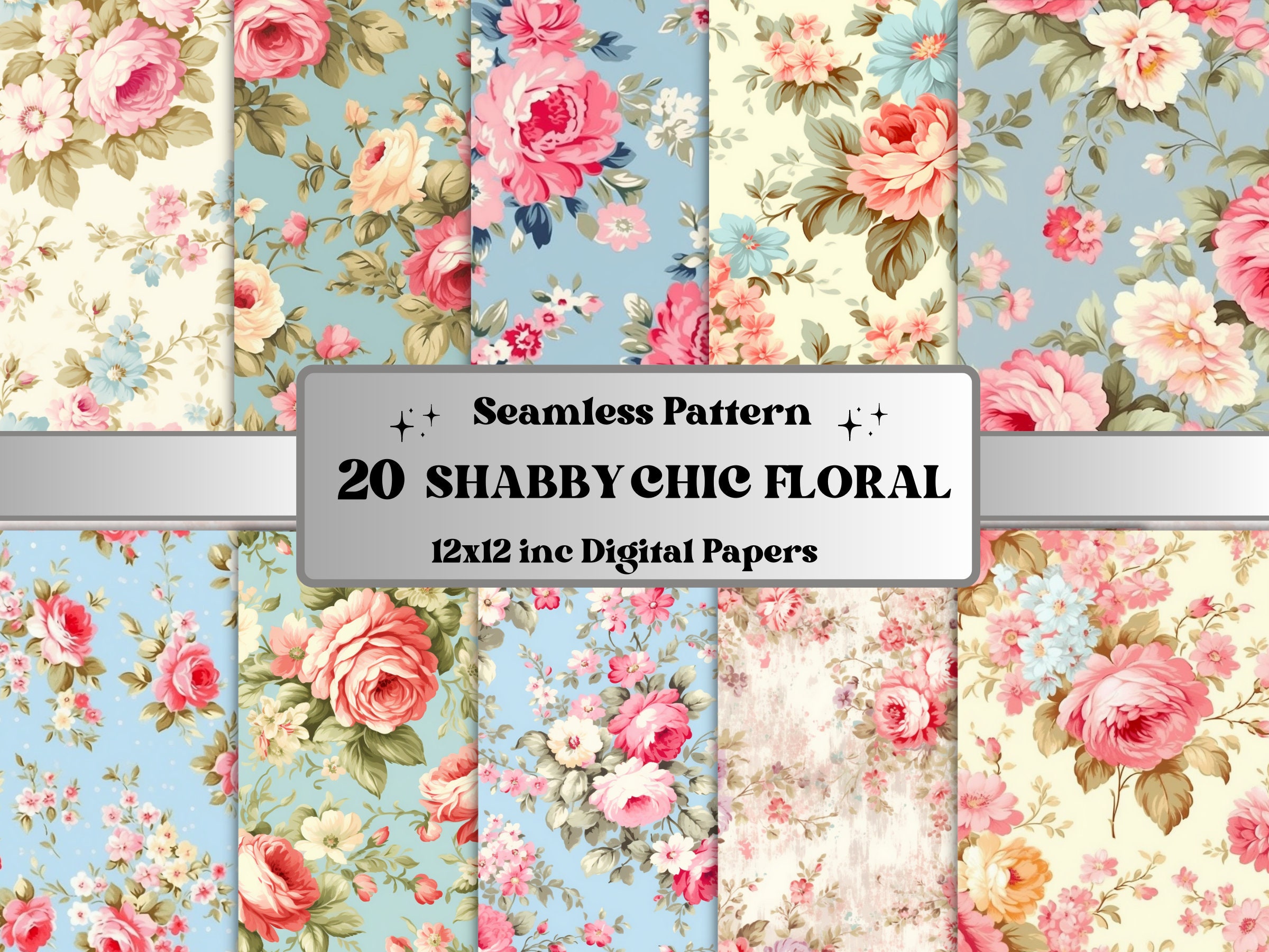 Seamless Vintage Flowers Digital Paper, Shabby Chic Floral Seamless  Pattern, Floral Collage Paper Pack, Shabby Chic Roses Junk Journal Kit -  Etsy, image size:2400x1800
