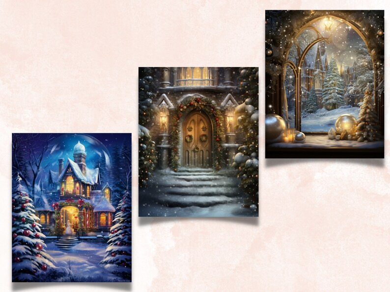 Utskrivbart digitalt papper med förtrollad jul, julbakgrund, vinterlandskapsbakgrund, ladda ner skräpjournal, scrapbooking bild 6
