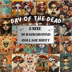 Day of the Dead Collage Paper, Dia De Los Muertos Mixed Media Sheet, Whimsical Ephemera Images, Quirky Junk Journal, Creepy Scrapbook Paper