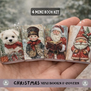 Weihnachts-Minibuch-Serie | 4er Set faltbare Mini-Bücher | Mini Weihnachten Junk Journal Einsätze, Falten & Schneiden Mini Journals, Urlaub Ephemera Kit