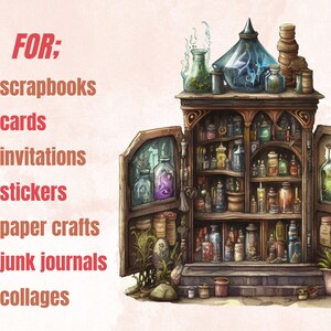 20 PNG Watercolor Witches Apothecary Cabinet Clipart, Wiccan png, magic clip art, mystical clipart, witchcraft png clipart, Potion clipart