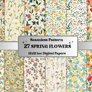 Papier numérique sans couture fleurs de printemps, motif floral printanier sans couture, fond de petites fleurs, motif jardin de fleurs sauvages, papier de scrapbooking