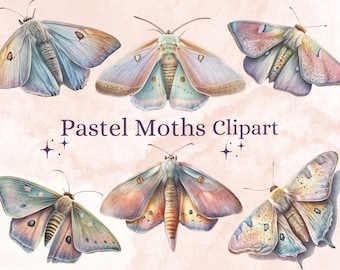 18 PNG Watercolour Pastel Moths Clipart, Moth Clip Art, Pastel Butterfly png bundle, Butterflies png files set Mystical Moth clipart bundle