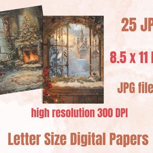 Printable Christmas Digital Paper, Christmas Holiday Background, Winter Landscape Backdrop, Download Junk Journal, Scrapbooking, Card Making