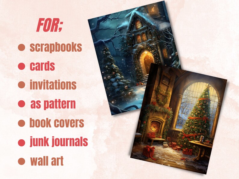 Utskrivbart digitalt papper med förtrollad jul, julbakgrund, vinterlandskapsbakgrund, ladda ner skräpjournal, scrapbooking bild 4