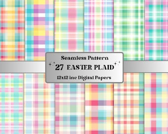 Seamless Easter Plaid Digital Paper, Easter Plaid Seamless Pattern, Soft Spring Garden Background, Pastel Easter Pattern, Scrapbook Paper