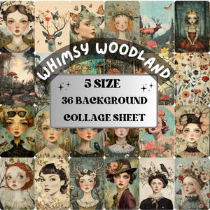 Whimsy Woodland Collage Paper Kit, Surreal Background, Mixed Media Sheet, Whimsical Forest Images, Quirky Junk Journal, Scrapbook Paper