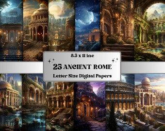 Printable Ancient Rome Italy Digital Paper, Rome Ruins Background, Ancient Scenes Landscape Backdrop, Download Junk Journal, Scrapbooking