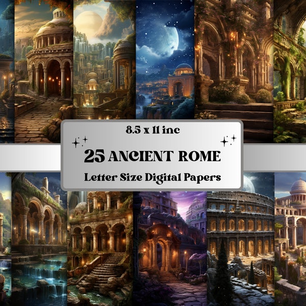 Afdrukbare oude Rome Italië digitaal papier, Rome ruïnes achtergrond, oude scènes landschap achtergrond, download ongewenste Journal, scrapbooking