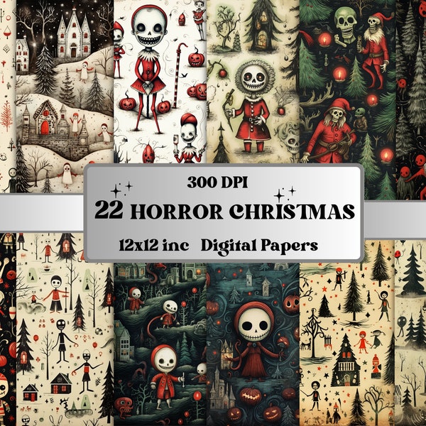 Printable Horror Christmas Digital Paper, Gothic Christmas Ephemera, Spooky Xmas Pages, Télécharger Junk Journal, Scrapbooking, Card Making