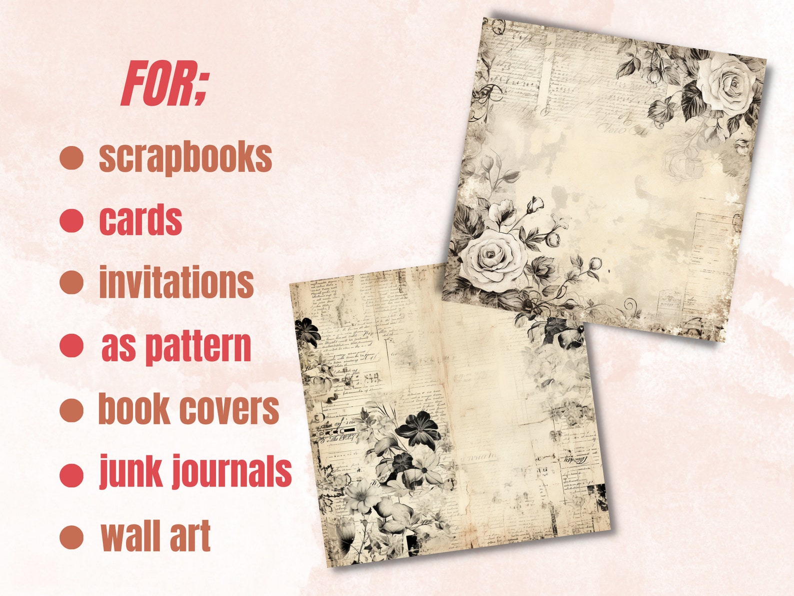 Black and White Shabby Chic Junk Journal Kit, Vintage Shabby Ephemera ...