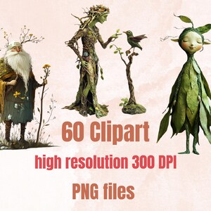 Whimsy Forest Collage Elements Kit, Whimsical Surreal Woodland Fussy Cut, Quirky Weird People Clipart, Junk Journal, Clipart Background