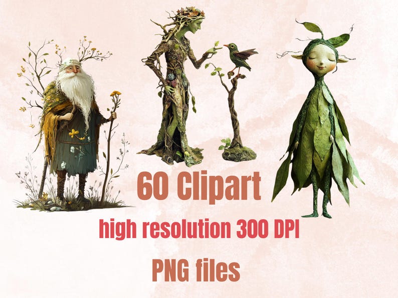 Whimsy Forest Collage Elements Kit, Whimsical Surreal Woodland Fussy Cut, Quirky Weird People Clipart, Junk Journal, Clipart Background