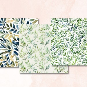 Seamless Watercolor Gentle Leaves Digital Paper, Eucalyptus Greenery Seamless Pattern, Botanical Collage Paper Pack, Greenery Junk Journal