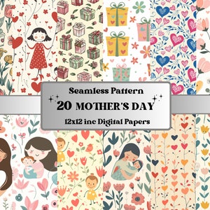 Papel digital sem costura para o dia das mães, padrão fofo para o dia das mães, fundo floral para presente da mãe, padrão da família Kawaii, papel para álbum de recortes