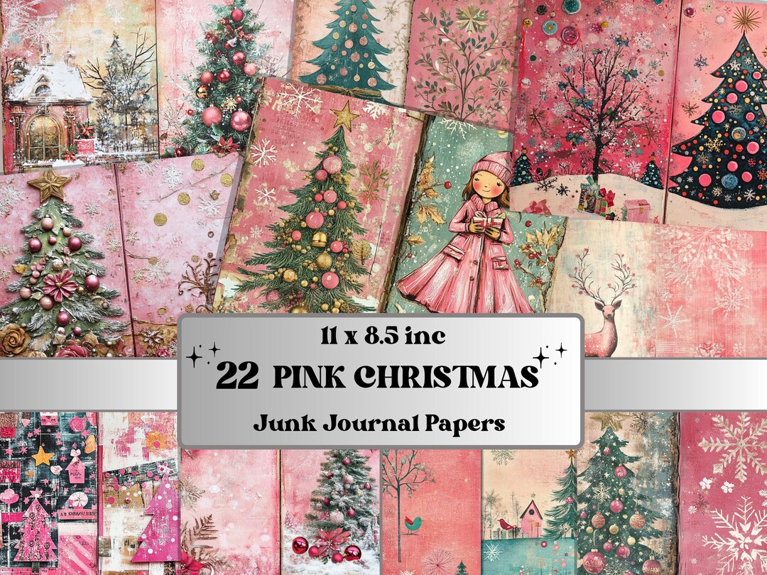 Pink Christmas Junk Journal Kit, Whimsical Noel Pages Ephemera, Mixed ...