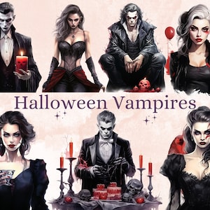 45 PNG Watercolor Halloween Vampires Clipart, Horror Halloween Illustrations Clip art, Spooky Gothic Vampire png, Dark Fantasy Sublimation