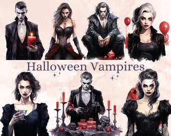 45 PNG Watercolor Halloween Vampires Clipart, Horror Halloween Illustrations Clip art, Spooky Gothic Vampire png, Dark Fantasy Sublimation