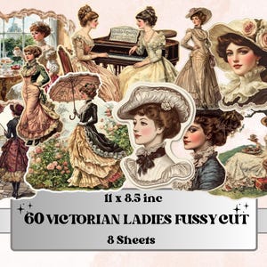 Victorian Ladies Fussy Cut Pages, Vintage Woman Fussy Cut Ephemera Sheet, Victorian Era Journal Add On Kit, Victorian Mixed Media Collage