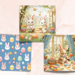 Printable Cute Easter Digital Paper, Nursery Bunny Ephemera Collage ...