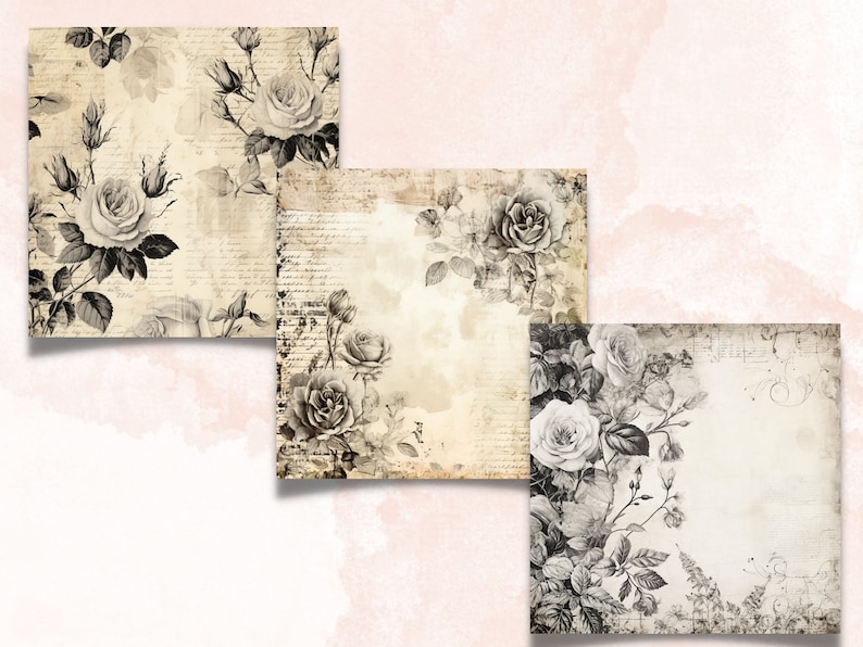 Black and White Shabby Chic Junk Journal Kit, Vintage Shabby Ephemera ...