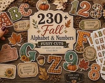230+ Fall Alphabet & Numbers Printable, Autumn Letters and Numbers Fussy Cuts, Typography for Junk Journal, Scrapbook, Collage Crafts