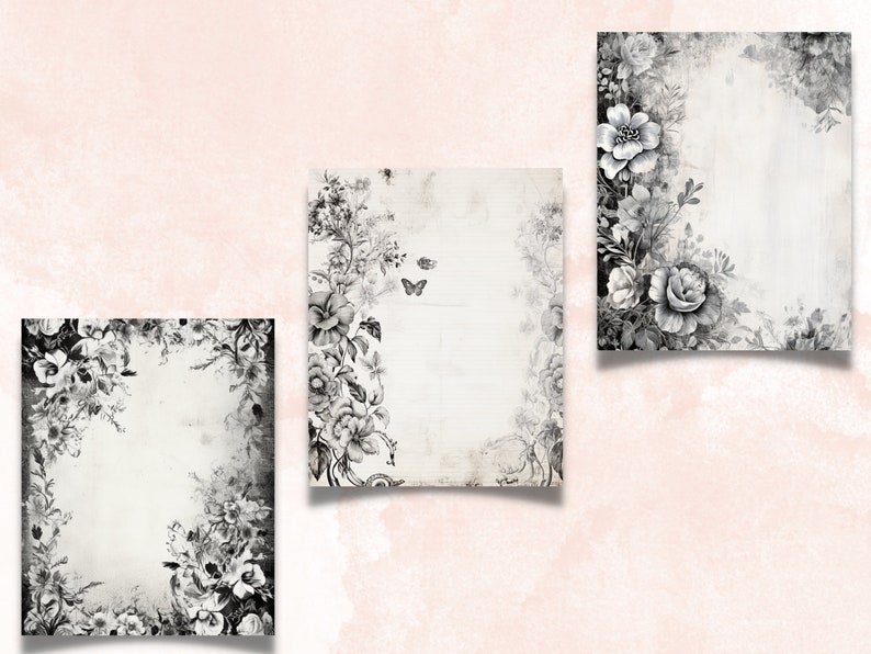 Black and White Shabby Chic Junk Journal Paper, Vintage Shabby Chic ...