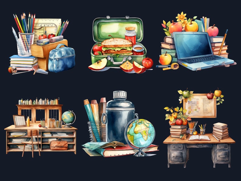 100 PNG Watercolor Back to School Big Bundle Clipart, Academia ...