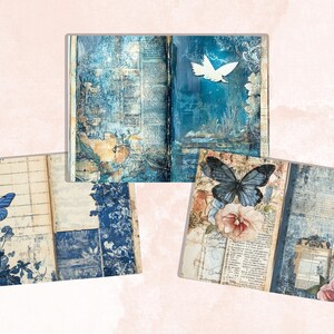 Blue Junk Journal Kit, Blue Pages Ephemera, Whimsical Collage Sheet ...